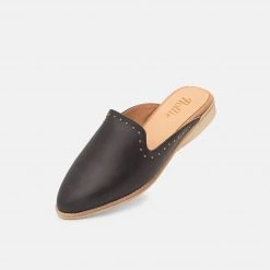 Rollie All Shoes Madison Mule Black Leather/Gold Studs