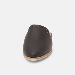 Rollie All Shoes Madison Mule Black Leather/Gold Studs